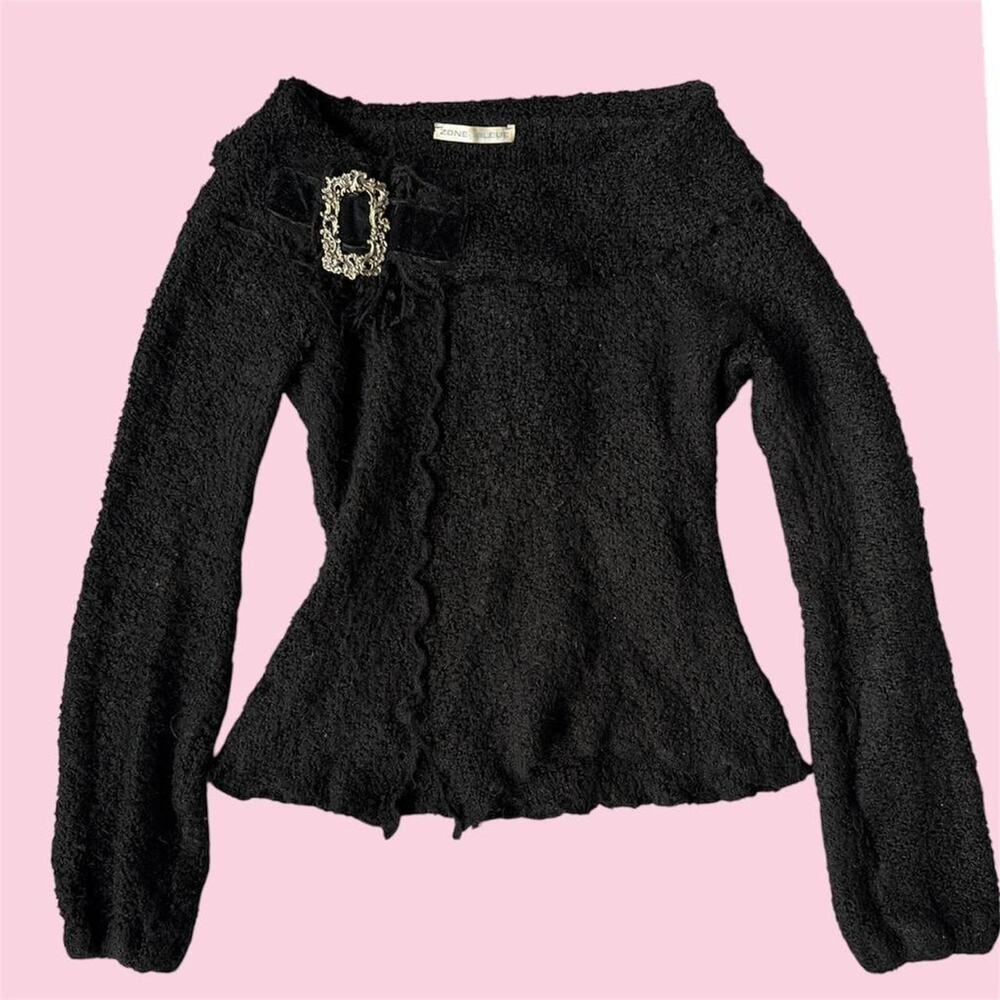 Vintage Zone Bleue Black long sleeve sweater with buckle detail